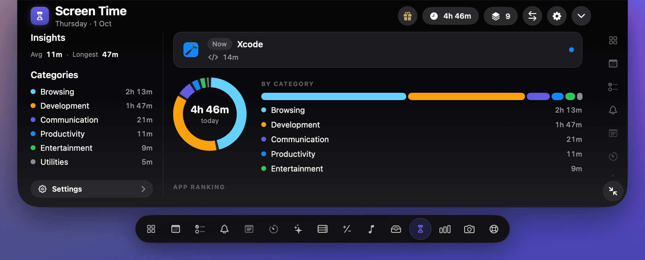 Screen Time in the NotchDodo panel