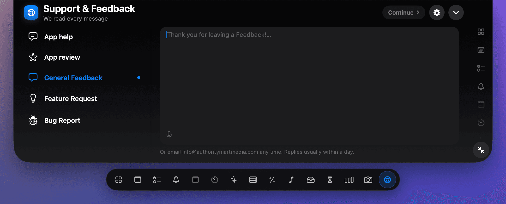 Support & Feedback in the NotchDodo panel