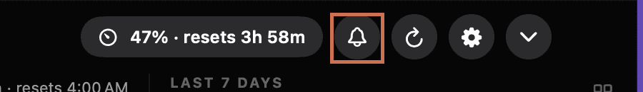 The NotchDodo AI Usage header with the alerts bell highlighted
